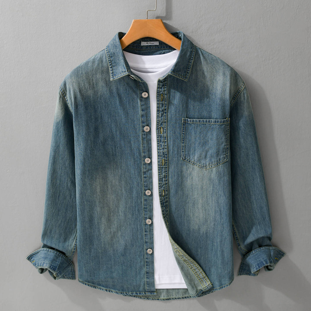 Herren Vintage-Optik Denim-Hemdjacke mit Brusttasche und Relaxed-Fit Nord Taschen