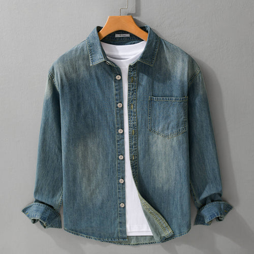 Herren Vintage-Optik Denim-Hemdjacke mit Brusttasche und Relaxed-Fit Nord Taschen