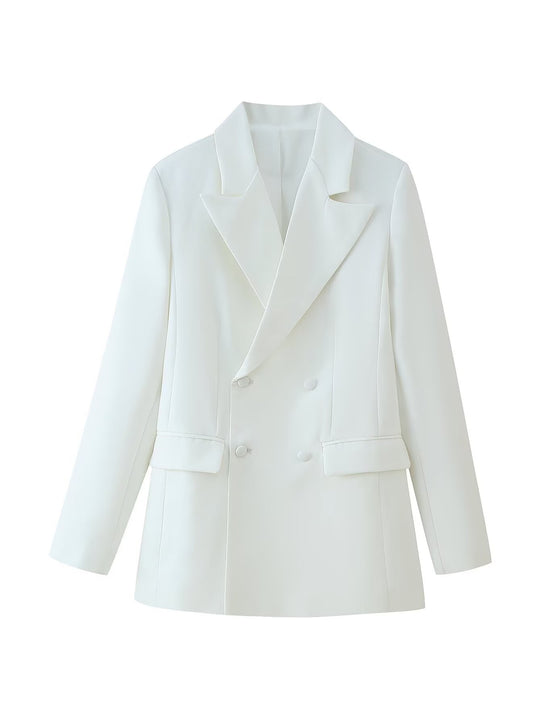 Damen 50+ taillierter Doppelreiher‑Longblazer mit oversized Revers und Pattentaschen Nord Taschen