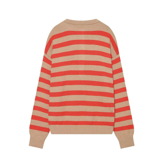 Damen Gestreifter Strickpullover mit Henley-Knopfleiste Nord Taschen