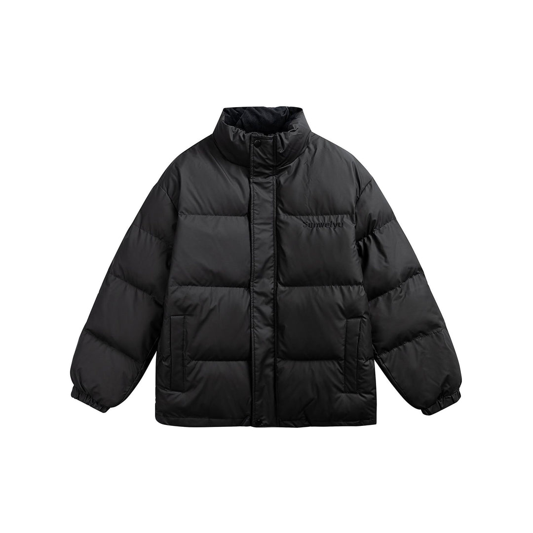 Damen Kurz geschnittene wattierte Stehkragen Pufferjacke mit verdeckter Druckknopfleiste Nord Taschen