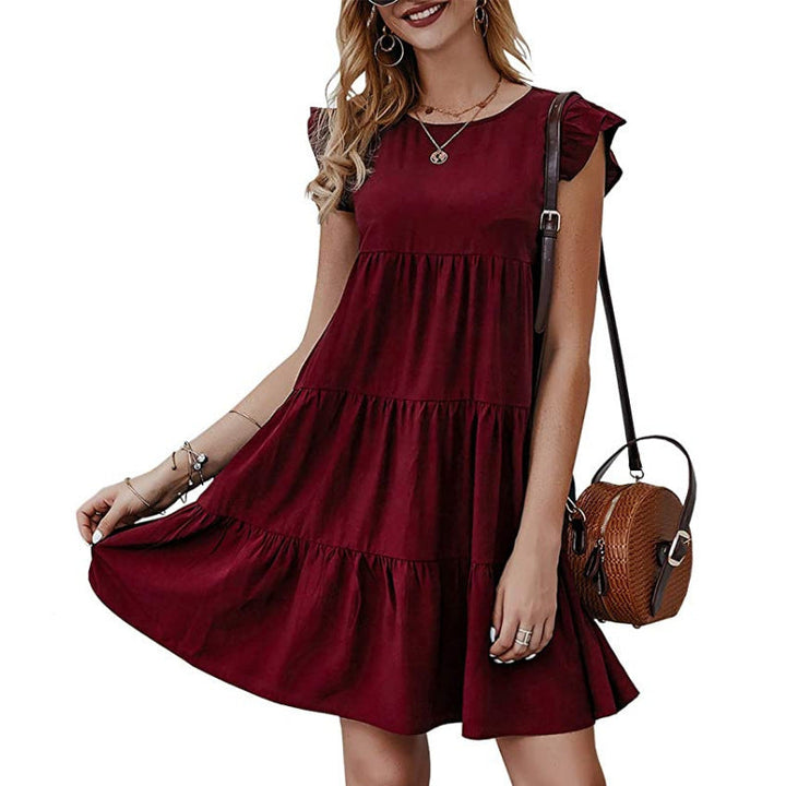 Damen lässiges tierfreies T-Shirt Kleid mit Volantärmel Nord Taschen