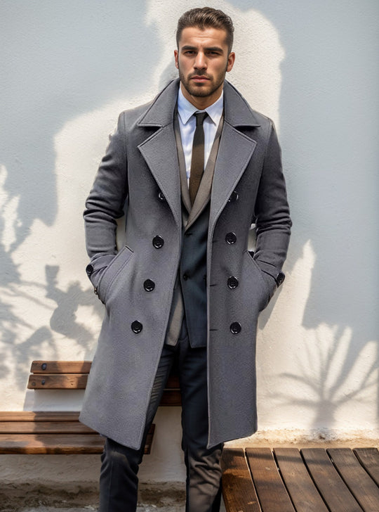 Herren Doppelreihiger Wollmantel mit breitem Revers und taillierter Silhouette Nord Taschen