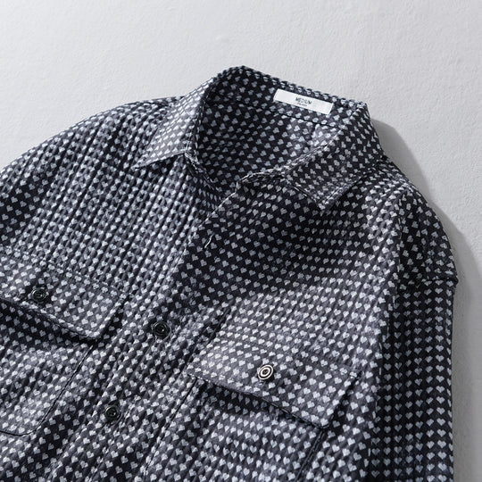 Herren Hemdjacke-Overshirt aus Baumwollmix mit Miniherz-Alloverprint und Brusttaschen Nord Taschen