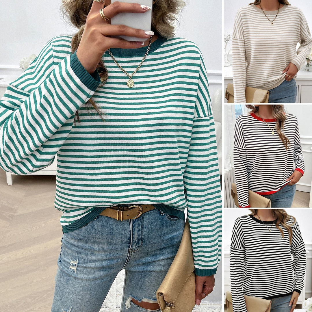 Damen Lässiger Streifenpullover mit Farbigen Akzenten