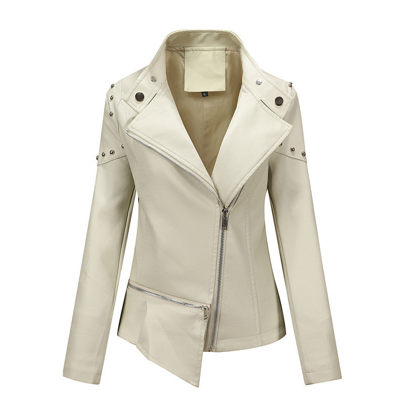 Damen Asymmetrische Kunstleder-Bikerjacke mit Nieten & schrägem Reißverschluss Nord Taschen