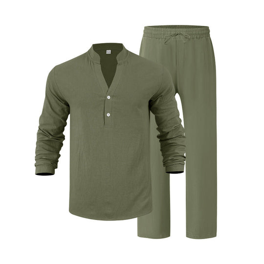 Herren komfortables Homewear-Set mit eleganter Knopfleiste und langen Hosen