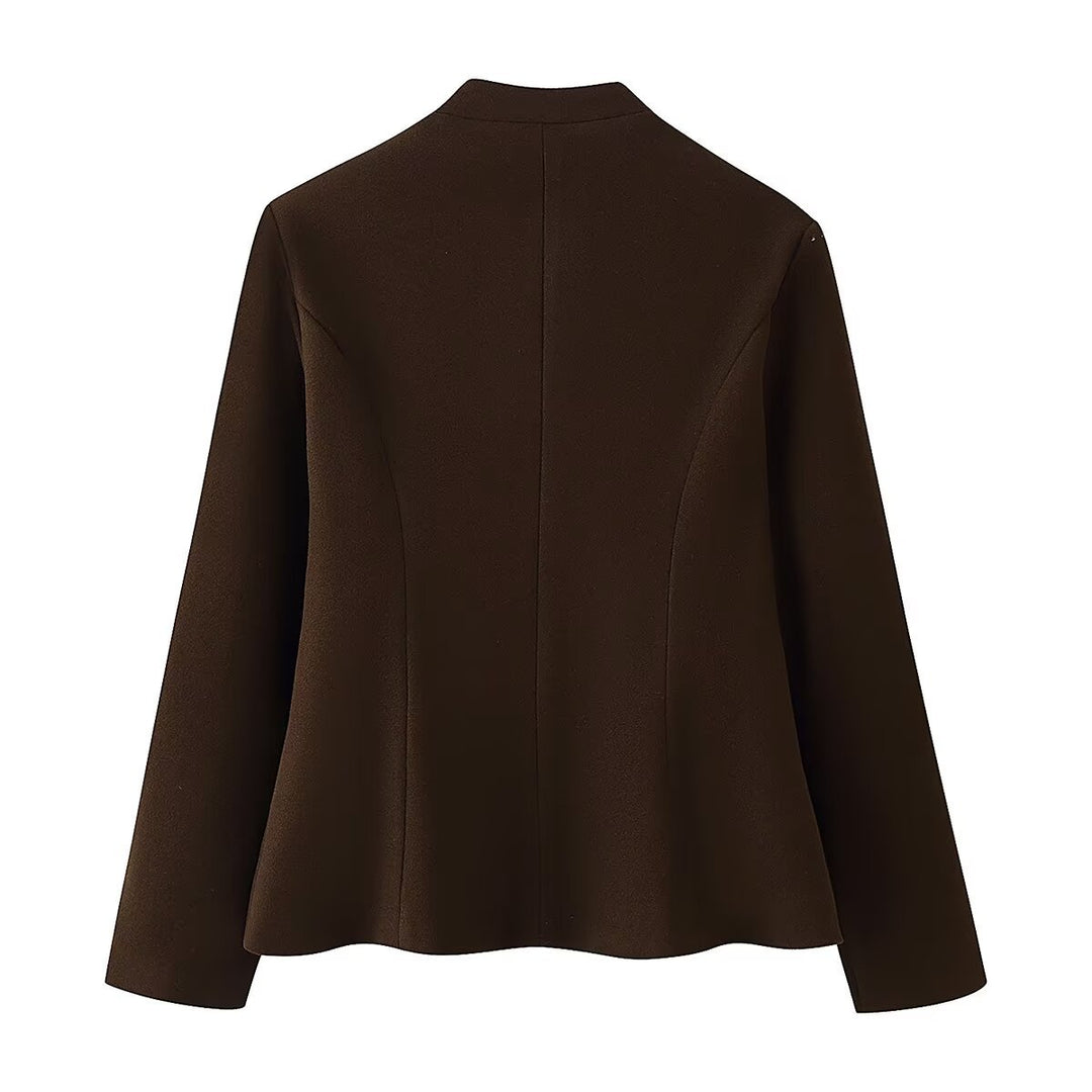 Damen Taillierter Blazer ohne Revers mit goldenen Zierknöpfen Nord Taschen
