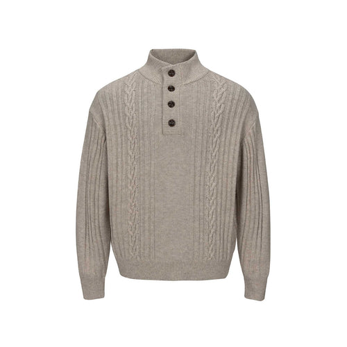 Herren Grobstrukturierter Strickpullover mit Stehkragen und Knopfleiste Nord Taschen