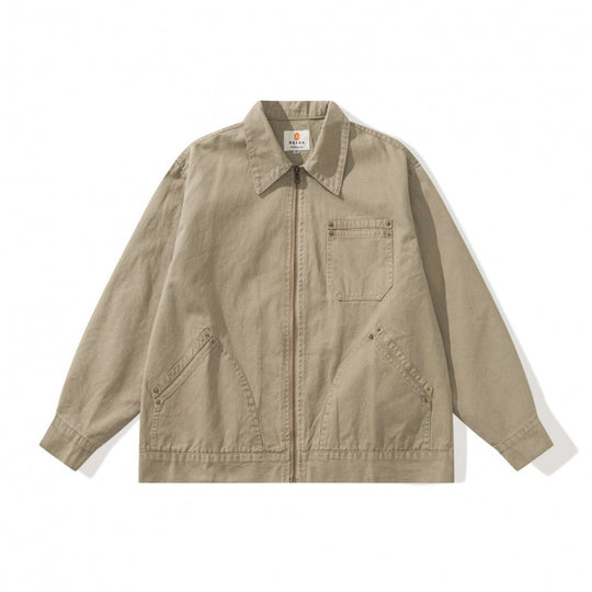 Unisex Kastenförmige Canvas-Worker-Jacke mit Frontreißverschluss und Nietapplikationen Nord Taschen