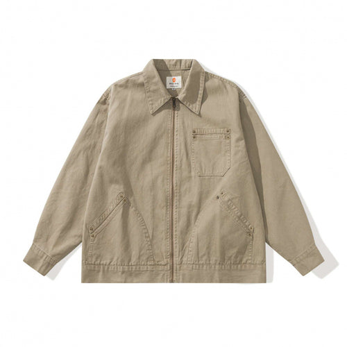 Unisex Kastenförmige Canvas-Worker-Jacke mit Frontreißverschluss und Nietapplikationen Nord Taschen