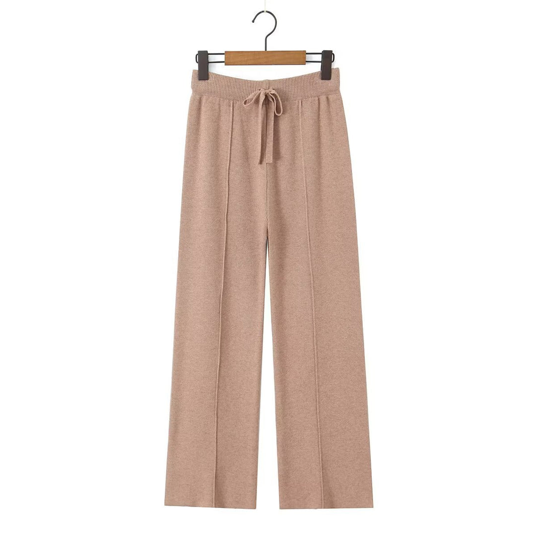 Damen Weite Strickhose mit Rippbund, Tunnelzug und Bügelfalte Nord Taschen