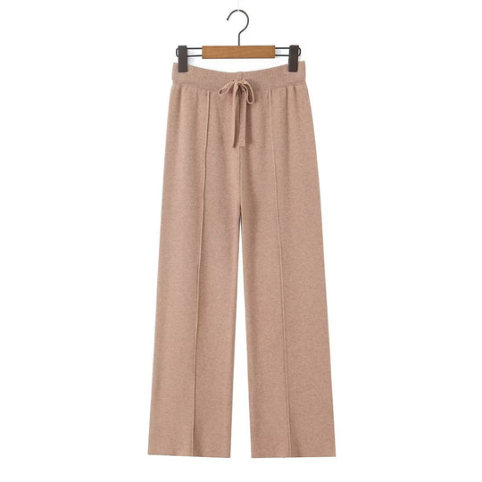 Damen Weite Strickhose mit Rippbund, Tunnelzug und Bügelfalte Nord Taschen