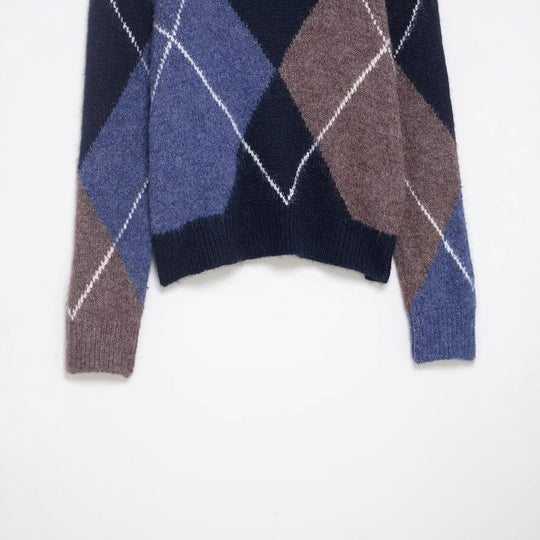 Damen Oversized Rautenstrickpullover mit Mohaireffekt Nord Taschen