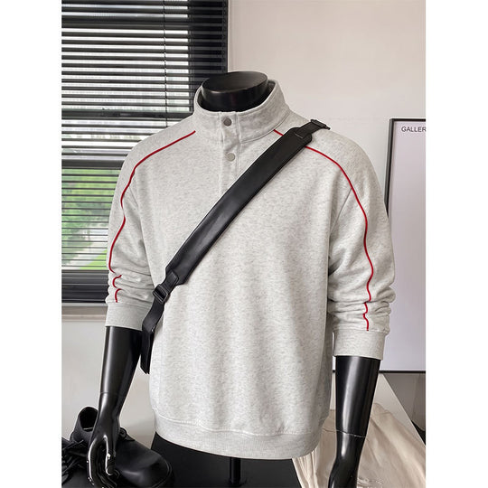 Herren Sweatshirt mit Stehkragen, Druckknopf‑Halbleiste und kontrastierender Schulterpaspel Nord Taschen