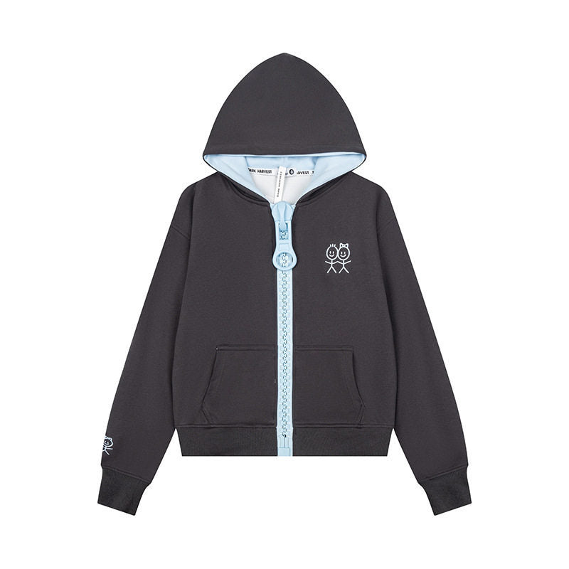 Damen Kapuzen-Sweatjacke mit übergroßem Reißverschluss und minimalistischer Stickerei Nord Taschen