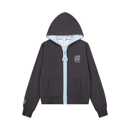 Damen Kapuzen-Sweatjacke mit übergroßem Reißverschluss und minimalistischer Stickerei Nord Taschen