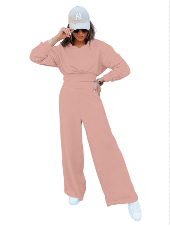 Damen Loungewear-Set mit Cropped V‑Ausschnitt-Pullover und hochtaillierter Palazzohose Nord Taschen