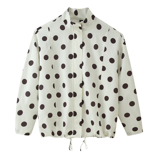 Damen Gepunktete Windbreaker-Blousonjacke mit Stehkragen, verdecktem Reißverschluss und Kordelzugsaum Nord Taschen