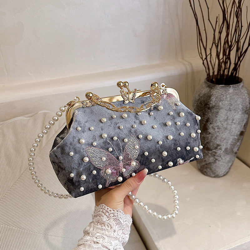 Damen exquisite Clutch-Tasche mit Perlenschmuck und aufwendiger Stickerei Nord Taschen