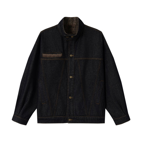 Unisex Boxy-Jeansjacke mit hohem Stehkragen und gewebten Besätzen Nord Taschen