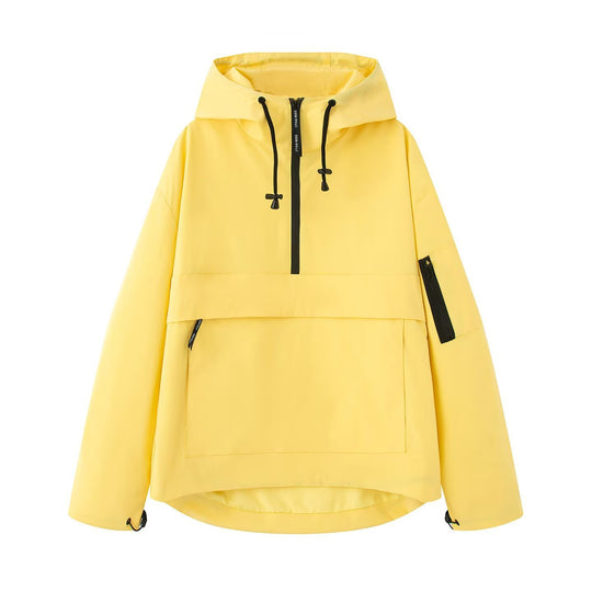 Damen wasserdichter Oversized Anorak mit Kapuze, halbem Reißverschluss und Kängurutasche Nord Taschen