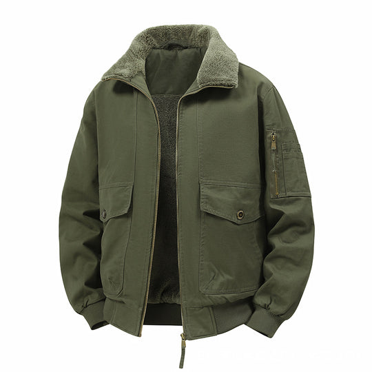 Herren Militärisch inspirierte Thermo-Bomberjacke mit Teddy‑Futter, Ärmeltasche und Druckknopf‑Klappentaschen Nord Taschen