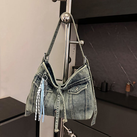 Damen lässige Denim Umhängetasche mit abnehmbarem Anhänger Nord Taschen