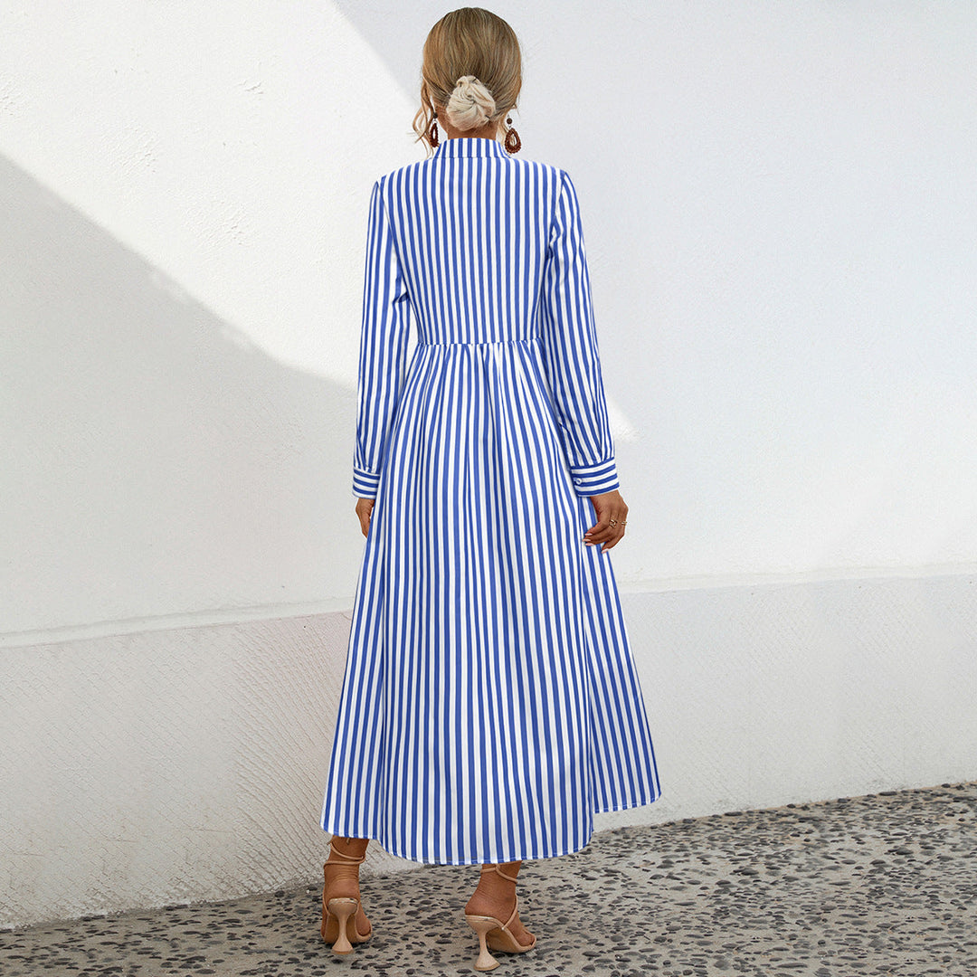 Damen Hemdblusenkleid mit vertikalem Streifenmuster und eleganter Knopfleiste