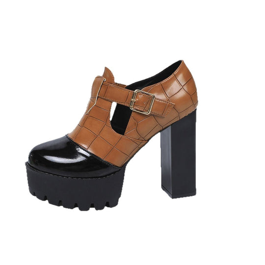 Damen Plateau-Pumps mit modischem Krokoprägungs-Design und verstellbarem Riemen