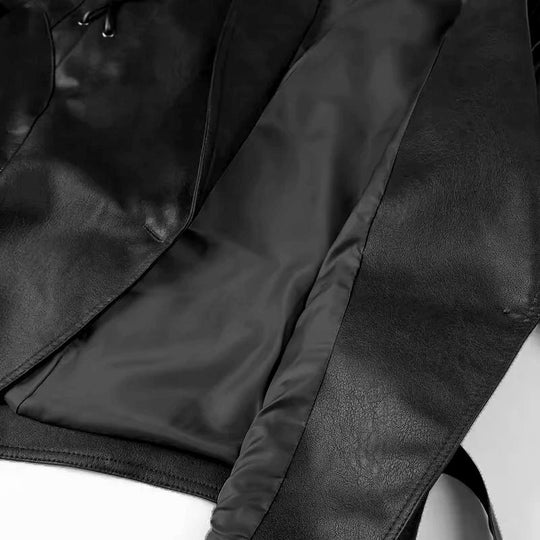 Damen Taillierter Kunstleder-Blazer mit Wickelgürtel und Schnürungen an den Schultern Nord Taschen
