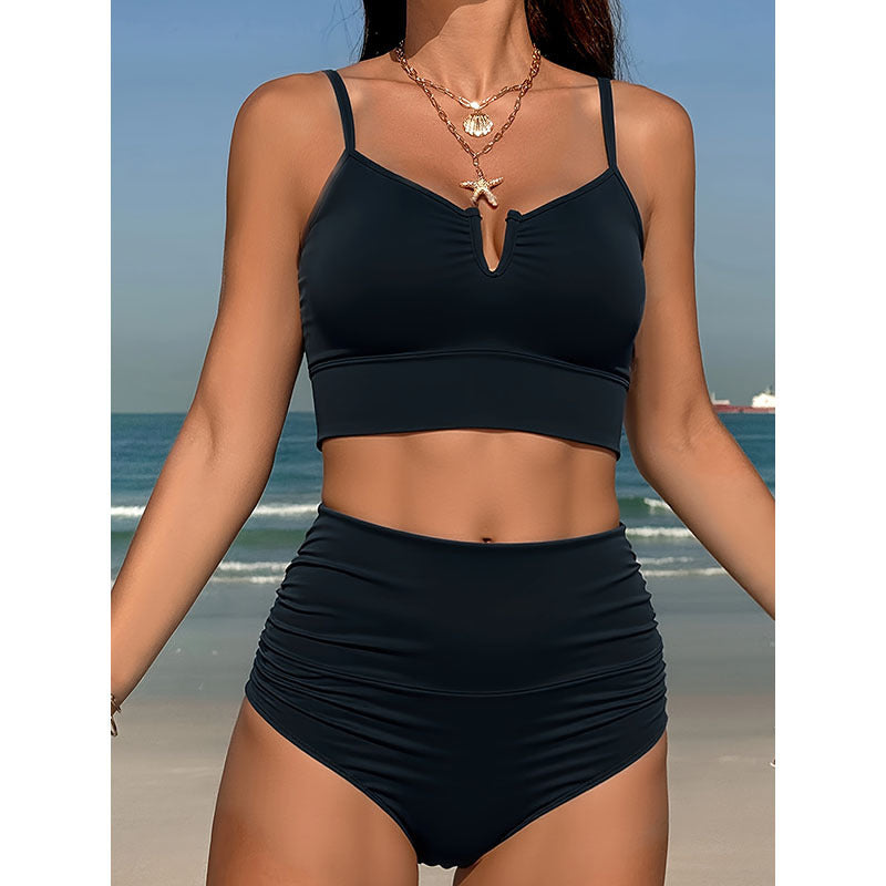 Damen Hochgeschnittener Bikini mit raffiniertem Oberteil und elastischem Bund