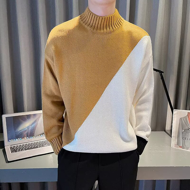 Herren Modischer Grobstrickpullover mit hohem Kragen Nord Taschen