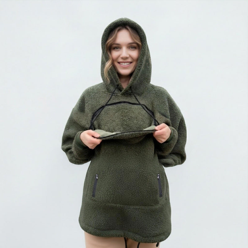 Damen Kapuzenpullover mit integrierter Katzenhöhle und extra weichem Fleece Nord Taschen