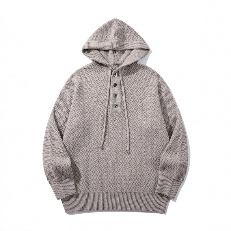 Unisex Strukturstrick-Hoodie mit halber Knopfleiste und Tunnelzugkapuze Nord Taschen
