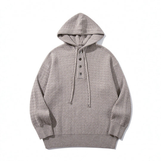 Unisex Strukturstrick-Hoodie mit halber Knopfleiste und Tunnelzugkapuze Nord Taschen