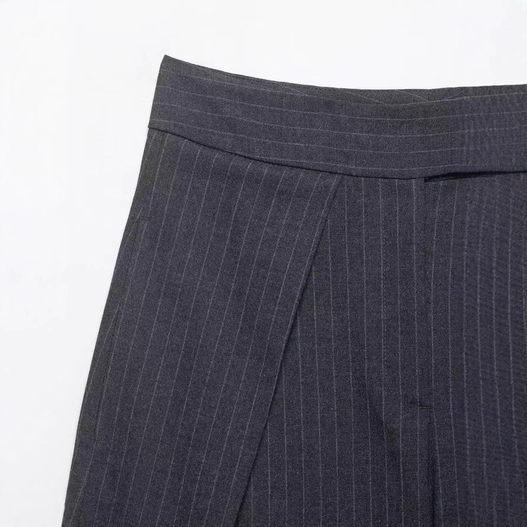 Damen Hochtaillierte Palazzohose mit Wickel-Überlagerung und Nadelstreifen Nord Taschen