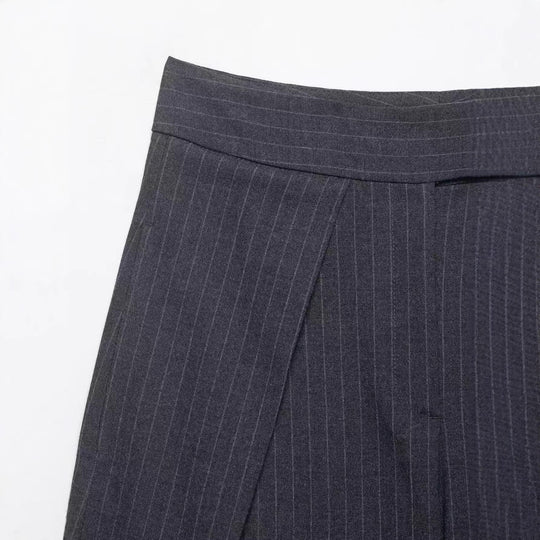 Damen Hochtaillierte Palazzohose mit Wickel-Überlagerung und Nadelstreifen Nord Taschen