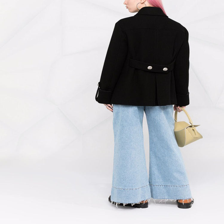 Damen Kurzer Boxy‑Wollmix‑Mantel im Military‑Look mit Zierrundknöpfen Nord Taschen