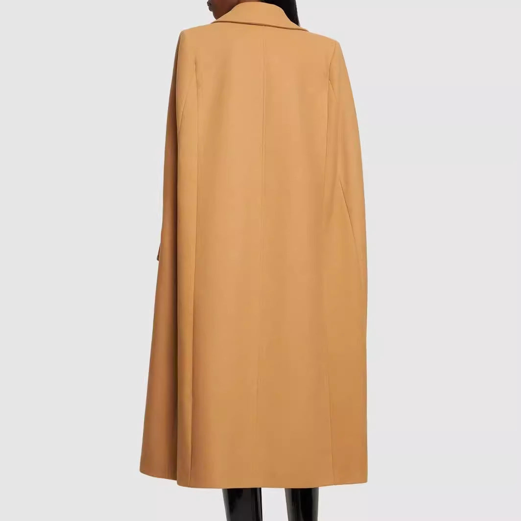 Damen Cape-inspirierter Maxilanger Mantel aus Wollmix mit schmalem Revers Nord Taschen