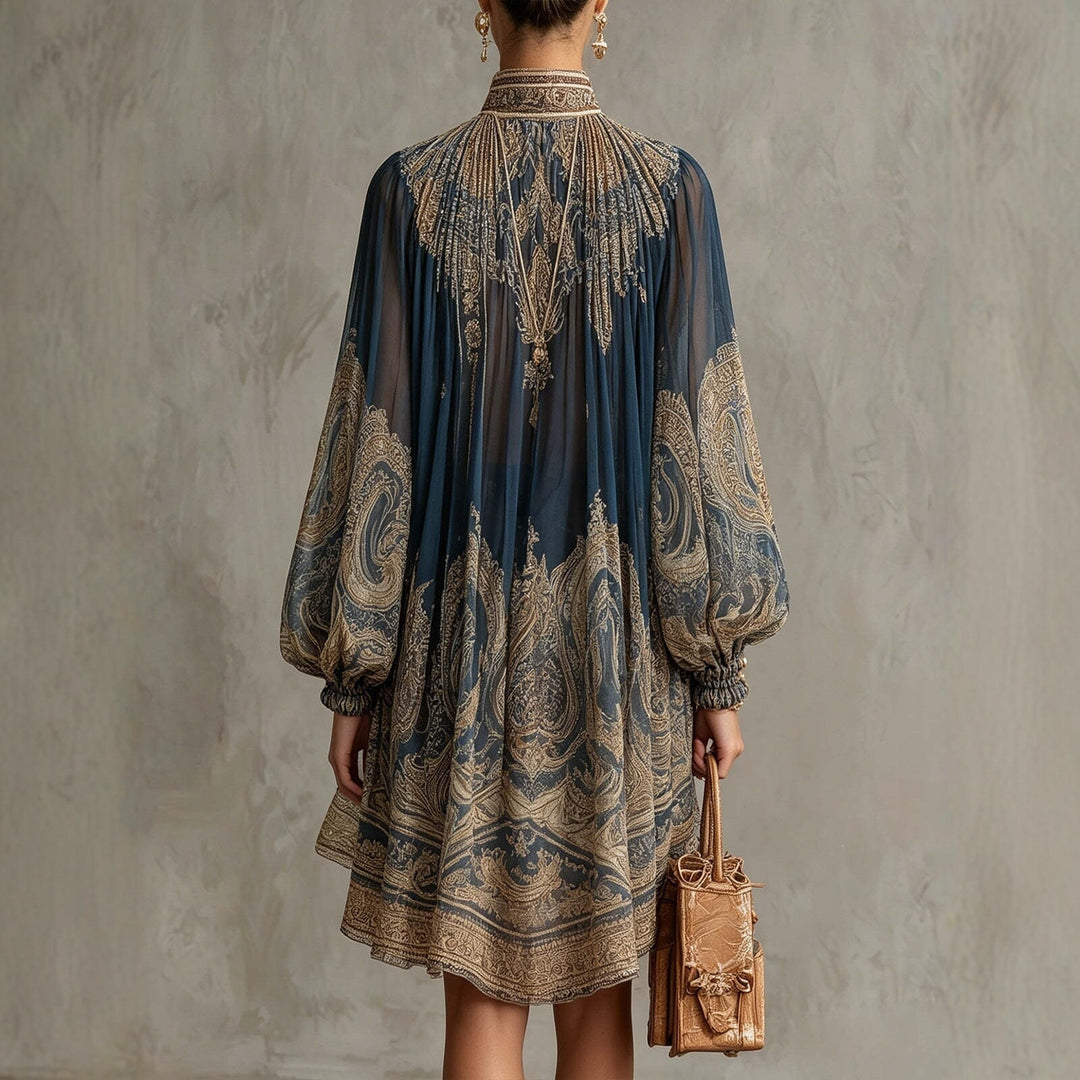 Damen Elegantes Chiffon-Kleid mit kunstvollem Muster Nord Taschen