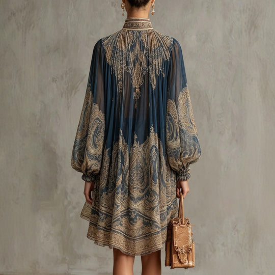 Damen Elegantes Chiffon-Kleid mit kunstvollem Muster Nord Taschen
