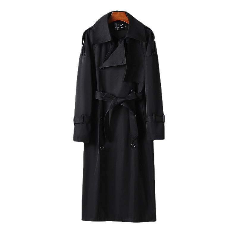 Herren Langer Doppelreihiger Trenchcoat mit Taillengürtel, Epauletten und klassischem Schalkragen Nord Taschen