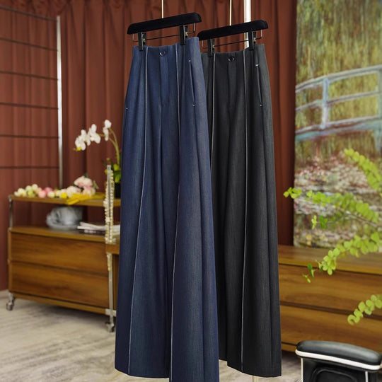 Damen Hochtaillierte weite Bundfaltenhose mit Bügelfalte und fließender Wide‑Leg-Silhouette Nord Taschen