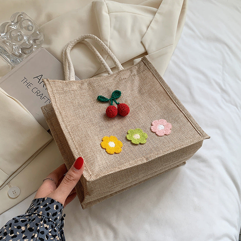 Damen Jute-Tasche mit buntem Blumenapplikation Nord Taschen