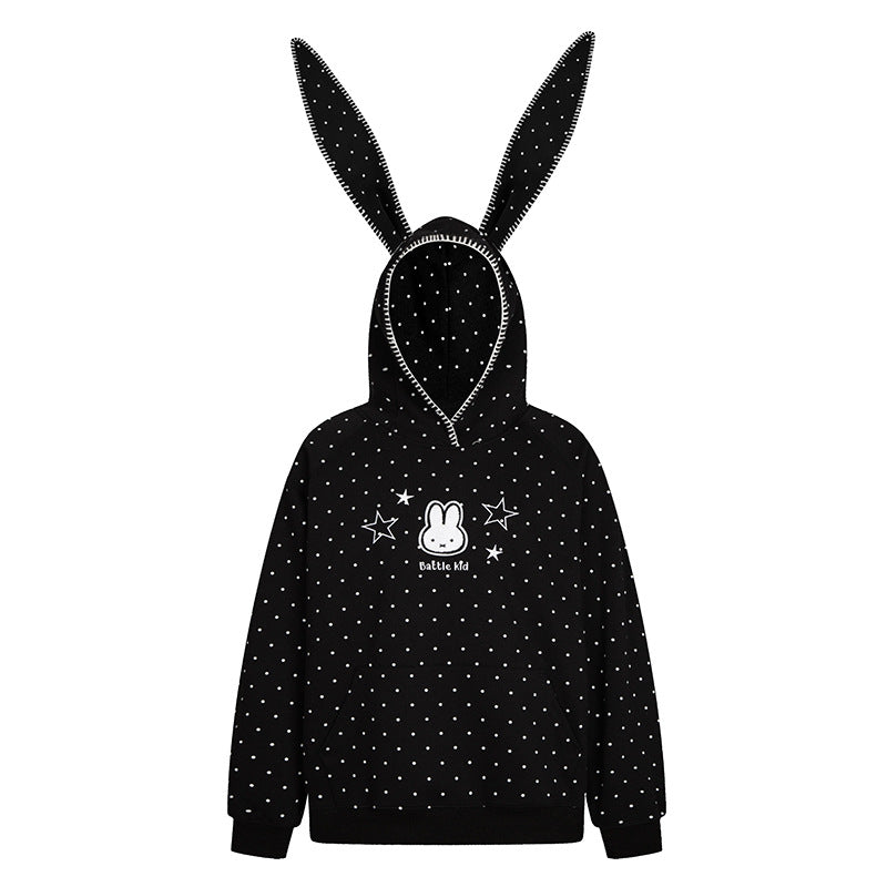 Damen Oversize-Kapuzenpullover mit Hasenohren, gepunktetem Allover und Kängurutasche Nord Taschen