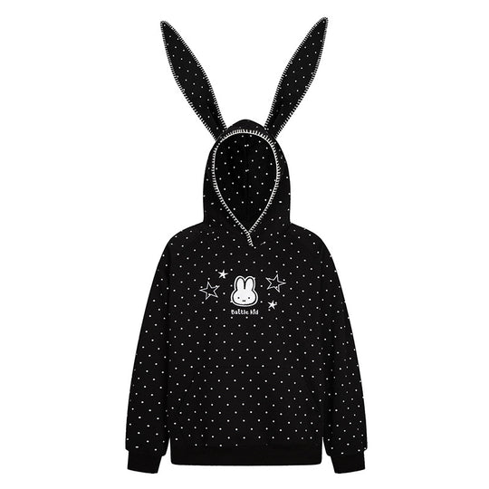 Damen Oversize-Kapuzenpullover mit Hasenohren, gepunktetem Allover und Kängurutasche Nord Taschen
