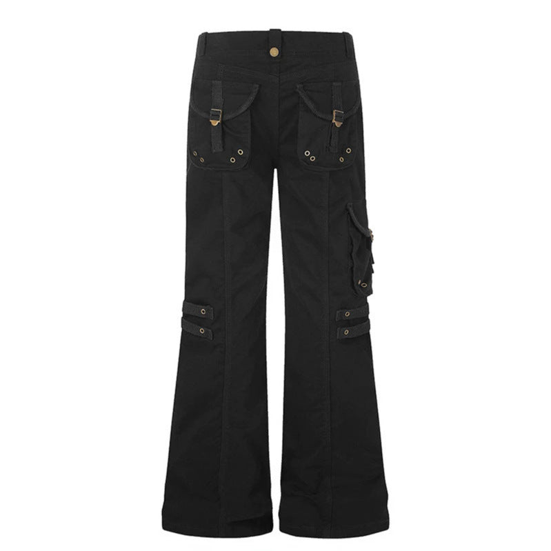 Damen weite High‑Waist Cargo‑Hose mit Utility‑Taschen und Gurt‑Details Nord Taschen