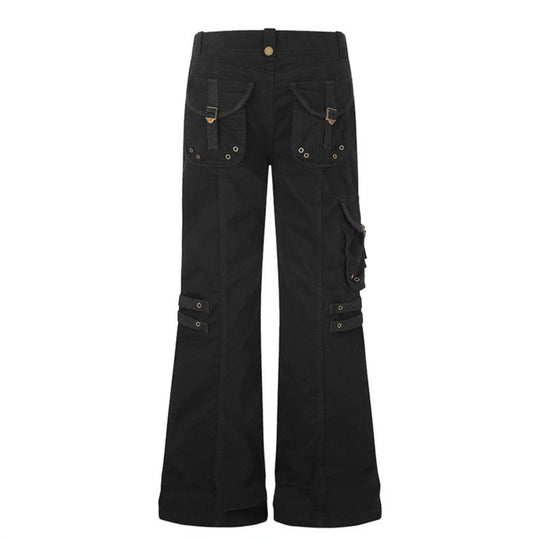 Damen weite High‑Waist Cargo‑Hose mit Utility‑Taschen und Gurt‑Details Nord Taschen