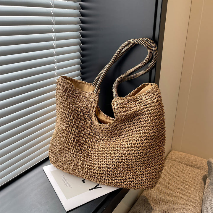 Damen lässige Strohtasche mit modischem Halstuch Nord Taschen